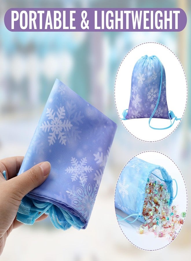 ReliThick 16 Pcs Snowflake Party Favor Gift Bags Blue and Purple Drawstring Backpack Snowflake Treat Goodie Bags for Winter Holiday Birthday Party Supplies - Image 4